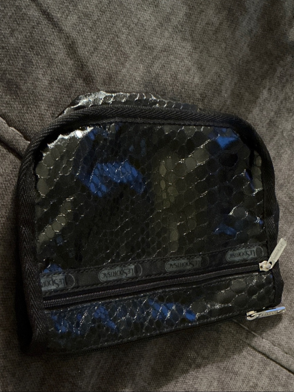 Lesportsac1974 Black Snakeskin-Texture Cosmetic Pouch